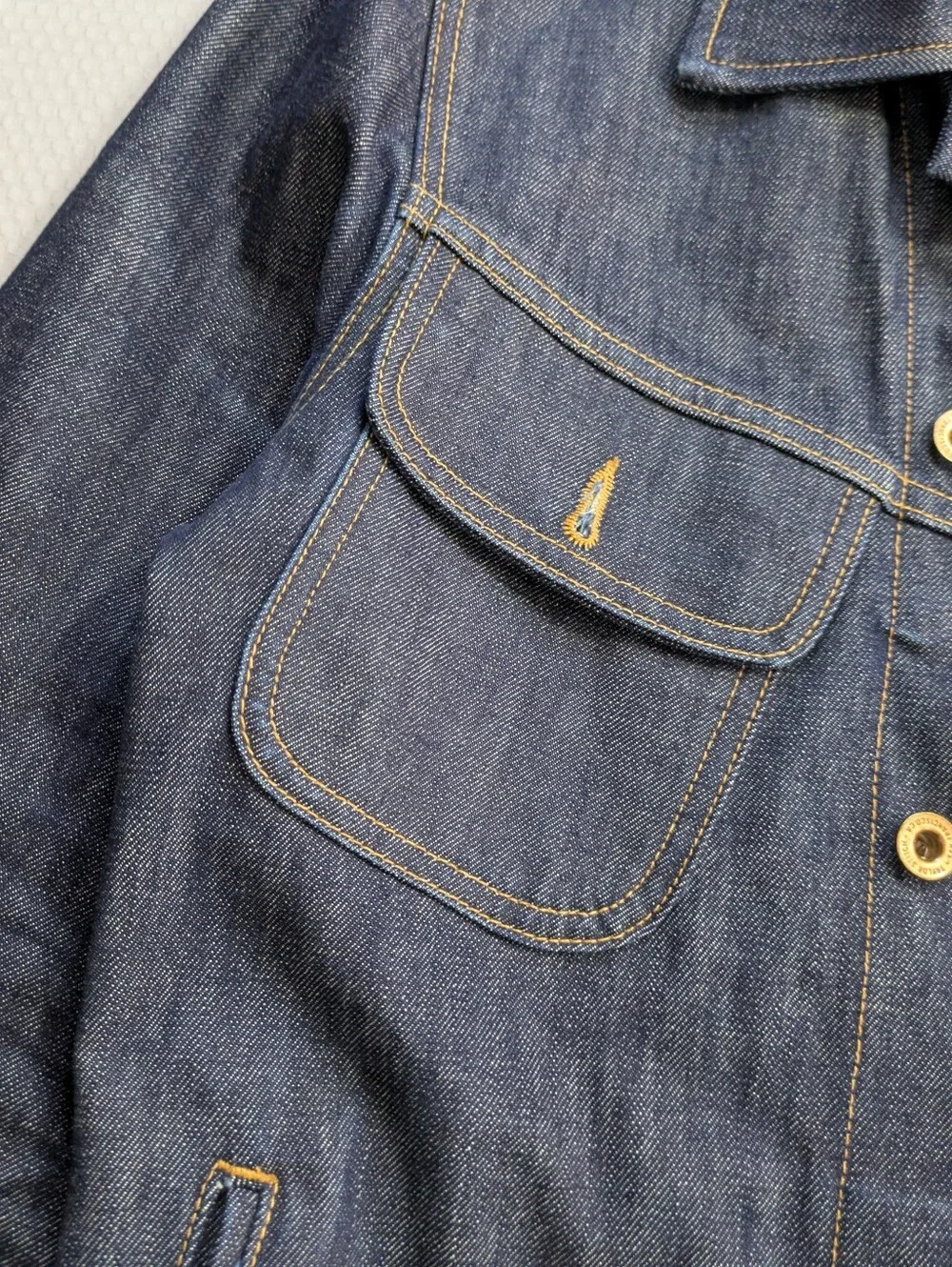 Taylor Stitch Selvage Denim Jacket Mens 38 Indigo Long Haul Trucker Organic EUC